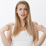 Expressive young girl with thin weft blond hair